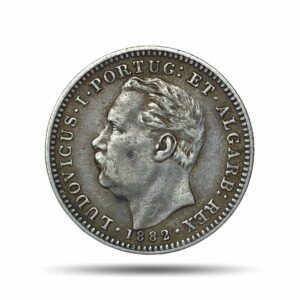 Meia Rupia (1/2 Rupee) Luiz I 1882 CE Key Date Silver coin, Portuguese India (India Portugueza), XF+.