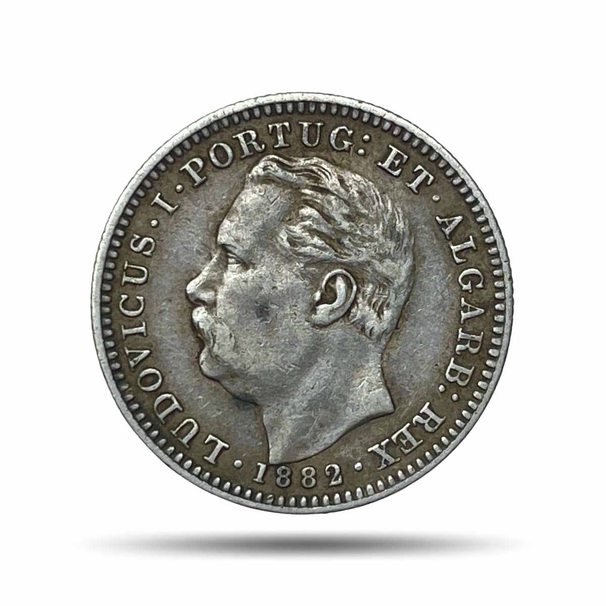Meia Rupia (1/2 Rupee) Luiz I 1882 CE Key Date Silver coin, Portuguese India (India Portugueza), XF+.