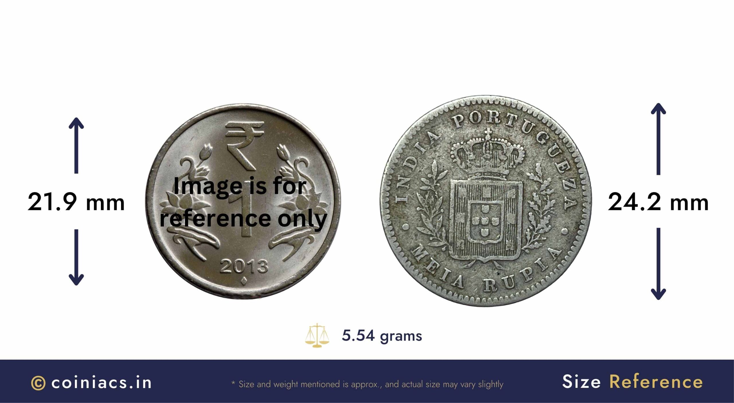 Meia Rupia (1/2 Rupee) Luiz I 1881 CE Silver coin, Portuguese India (India Portugueza), Collectible - Image 4