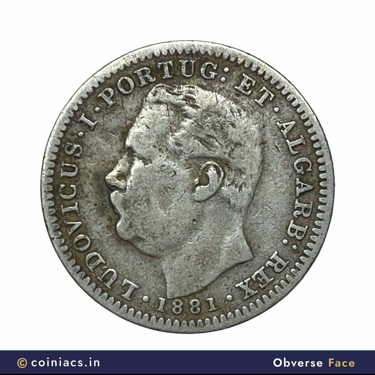 Meia Rupia (1/2 Rupee) Luiz I 1881 CE Silver coin, Portuguese India (India Portugueza), Collectible - Image 2