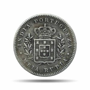 Meia Rupia (1/2 Rupee) Luiz I 1881 CE Silver coin, Portuguese India (India Portugueza), Collectible