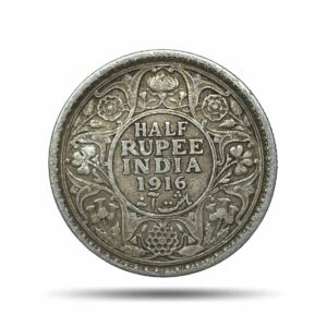 Half Rupee George V King Emperor 1916 Bombay Mint Silver Coin, British India Uniform Coinage, Collectible.