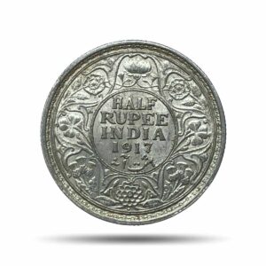 Half Rupee George V King Emperor 1917 Bombay Mint Silver Coin, British India Uniform Coinage, AUNC.