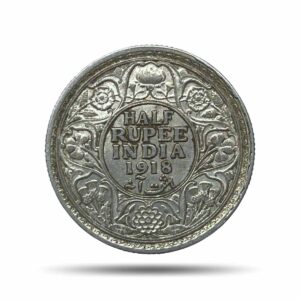 Half Rupee George V King Emperor 1918 Bombay Mint Silver Coin, British India Uniform Coinage, AUNC.