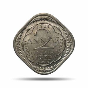 2 Annas George VI King Emperor 1939 Calcutta Mint Cupro-Nickel Coin, British India Uniform Coinage, UNC.