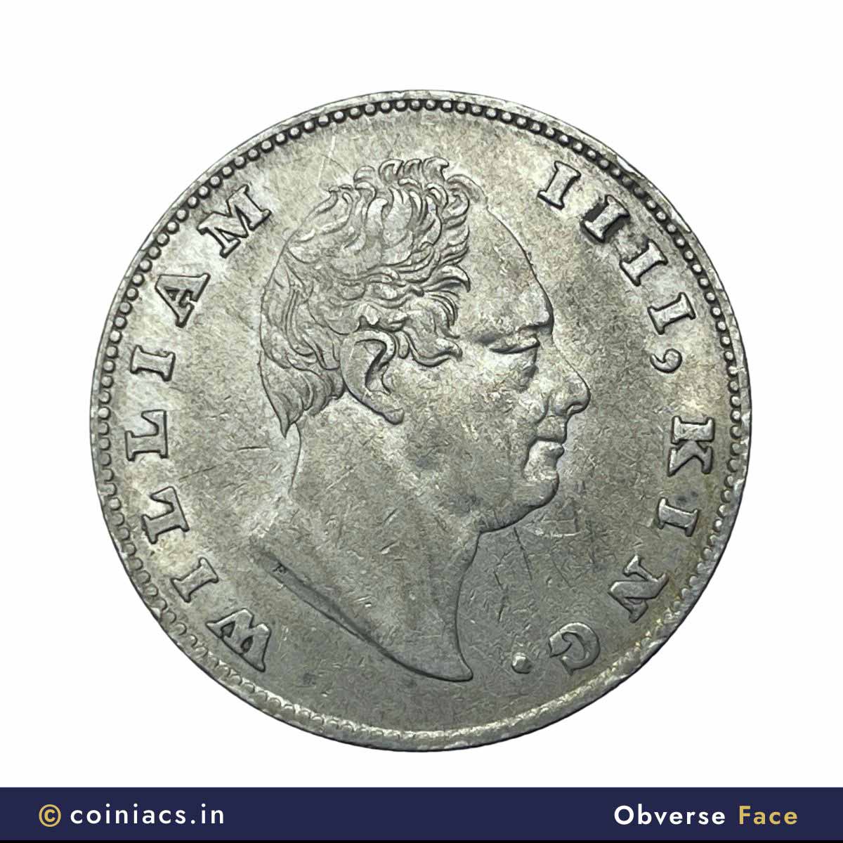 One Rupee William IIII 1835 ‘F’ Incuse Calcutta Mint (Obv-A, Rev-II) Silver Coin, British India Uniform Coinage, Collectible. - Image 2