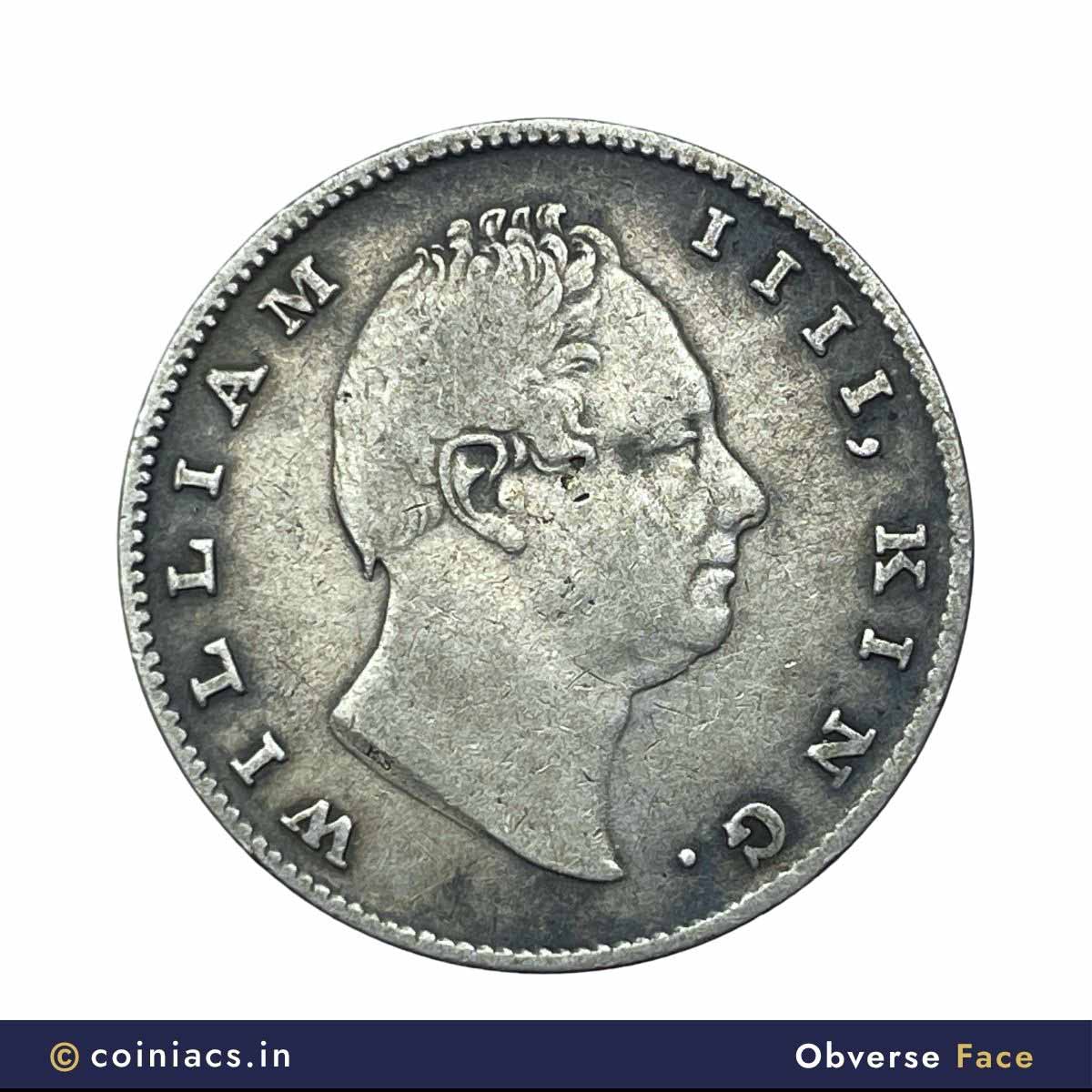 One Rupee William IIII 1835 ‘R. S.’ Incuse Calcutta Mint (Obv-A, Rev-II(ii)) Silver Coin, British India Uniform Coinage, Collectible. - Image 2