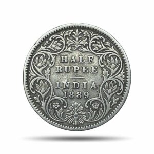 Half Rupee Victoria Empress 1889 ‘C’ incused Calcutta Mint (Obv A, Rev I) Silver Coin, British India Uniform Coinage, Collectible.