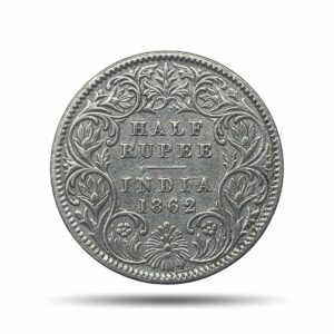 Half Rupee Victoria Queen Crowned 1862 CE (Obv A, Rev I) Calcutta Mint Silver Coin, British India Uniform Coinage, Collectible.