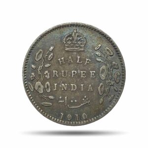Scarce Half Rupee Edward VII 1910 Calcutta Mint 5.8 gms Silver Coin, British India Uniform Coinage, XF.