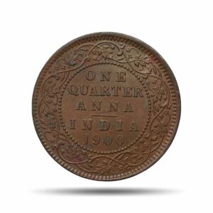One Quarter Anna Victoria Empress 1900 Calcutta Mint Copper Coin, British India Uniform Coinage, AUNC (Brown).