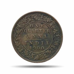 One Quarter Anna Victoria Empress 1900 Calcutta Mint Copper Coin, British India Uniform Coinage, Collectible.