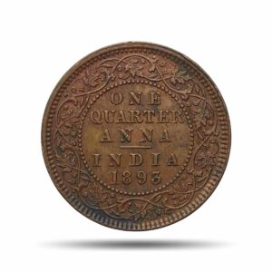 One Quarter Anna Victoria Empress 1893 (lamination Error) Calcutta Mint Copper Coin, British India Uniform Coinage, Collectible.