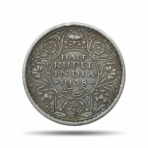 Scarce Half Rupee George VI King Emperor 1938 (Key Date) Bombay Mint Silver Coin, British India Uniform Coinage, Collectible.