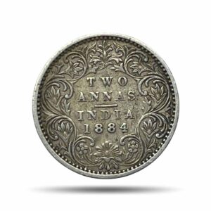 Two Annas Victoria Empress 1884 Bombay Mint (No Dot) (Obv A, Rev I) Silver Coin, British India Uniform Coinage, XF.