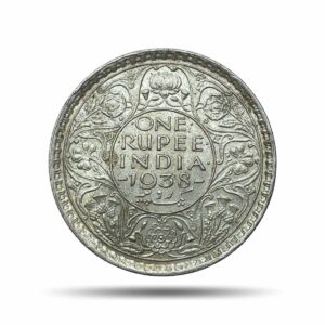 One Rupee George VI King Emperor 1938 (Key Date) ‘With Dot’ Bombay Mint Silver Coin, British India Uniform Coinage, Choice About UNC with Hint of Lustre.