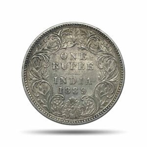 One Rupee Victoria Empress 1889 CE (Obv C2, Rev I) ‘B’ Incused Bombay Mint Silver Coin, British India Uniform Coinage, Collectible.
