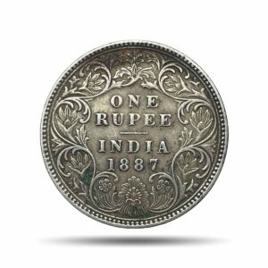 One Rupee Victoria Empress 1887 CE (Obv C2, Rev I(ii)) ‘B’ Incused Bombay Mint Silver Coin, British India Uniform Coinage, Collectible.