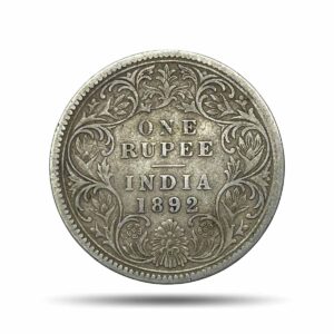 One Rupee Victoria Empress 1892 ‘C’ Incuse Calcutta Mint (Obv C3, Rev I) Silver Coin, British India Uniform Coinage, Collectible.