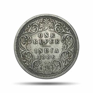 One Rupee Victoria Empress 1886 CE ‘C’ Incused Calcutta Mint Silver Coin, British India Uniform Coinage, Collectible.