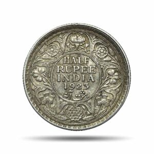 Half Rupee George V King Emperor 1923 Calcutta Mint Silver Coin, British India Uniform Coinage, Collectible.
