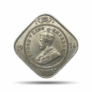 2 Annas George V King Emperor 1936 Bombay Mint Cupro-Nickel Coin, British India Uniform Coinage, UNC.