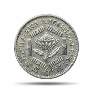 6 Pence George V 1936 (Key Date) “SUID-AFRIKA 6D” Pretoria Mint Silver Foreign Coin, South Africa, Collectible.