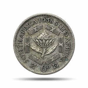 6 Pence George VI 1938 (Rex Imperator) Pretoria Mint Silver Foreign Coin, South Africa, Collectible.