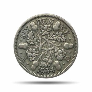 6 Pence George V 1934 (4th Coinage) Royal Mint (Tower Hill) Silver Foreign Coin, United Kingdom, Collectible.