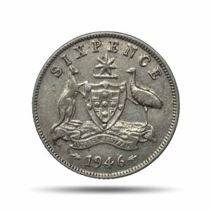 6 Pence George VI 1946 Royal Mint Melbourne Silver Foreign Coin, Australia, Extremely Collectible.