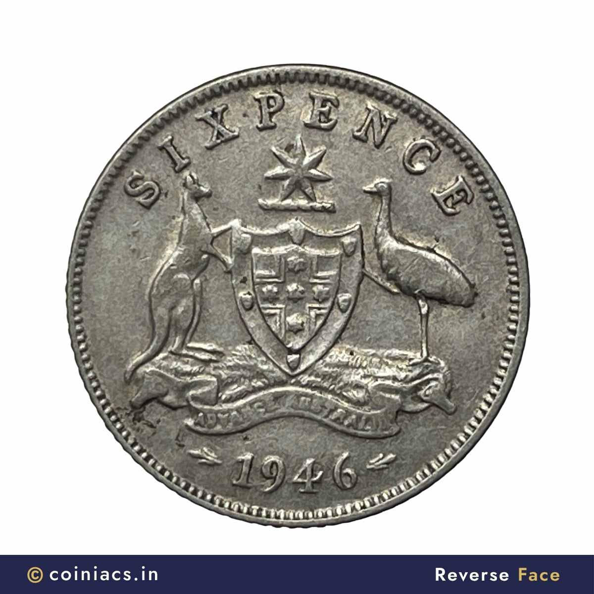 6 Pence George VI 1946 Royal Mint Melbourne Silver Foreign Coin, Australia, Extremely Collectible. - Image 3