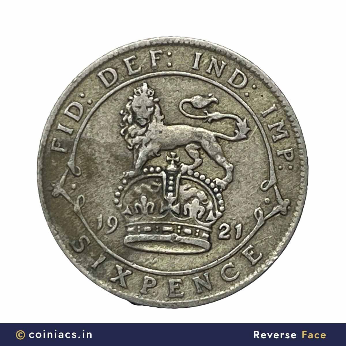 6 Pence George V (2nd coinage) 1921 Royal Mint (Tower Hill) Silver Coin, United Kingdom, Collectible. - Image 3