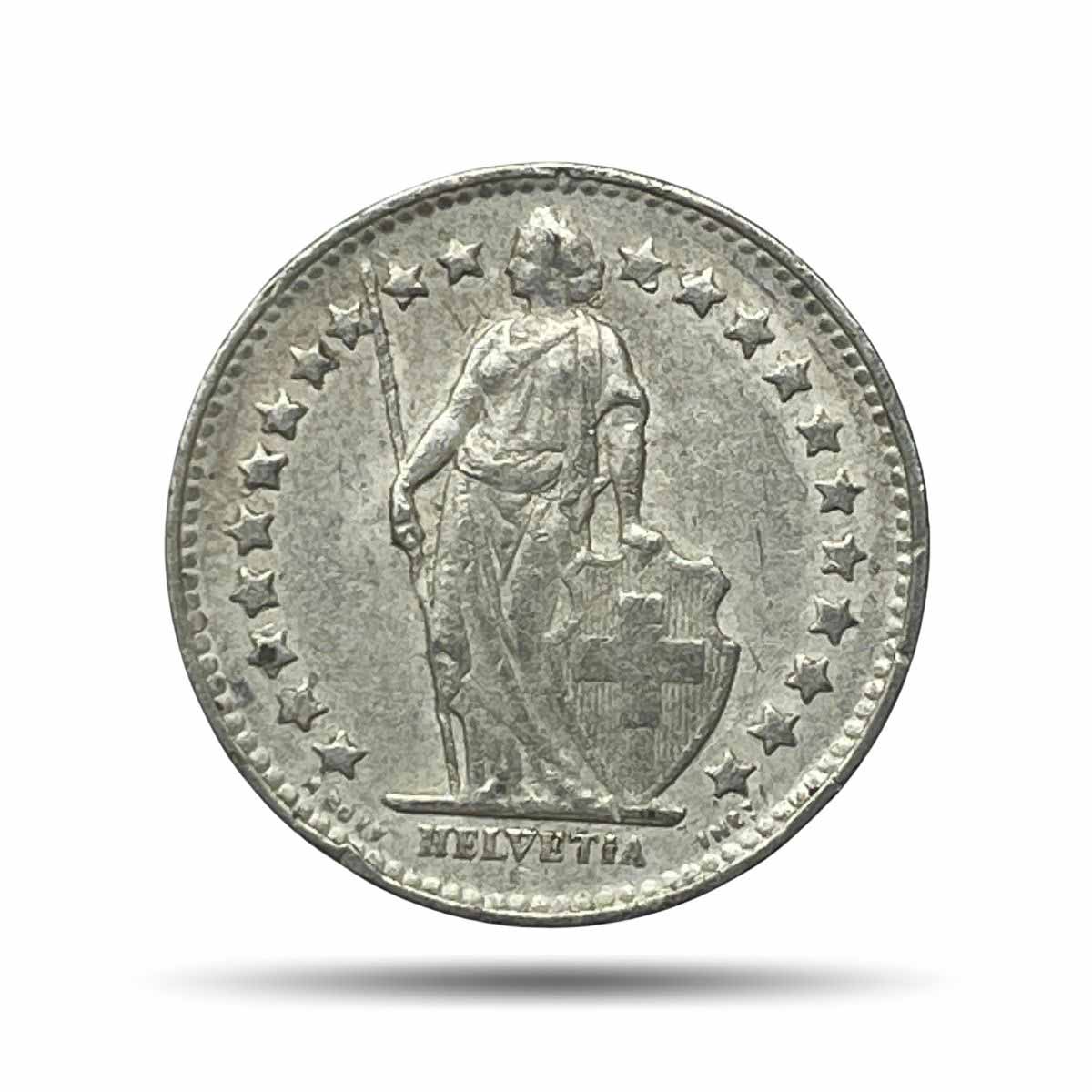 1/2 Franc (Helvetia standing) 1943 CE Bern Mint Silver Coin, Switzerland, Collectible.