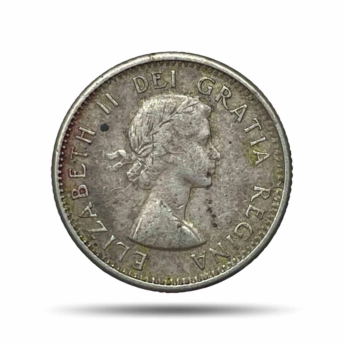 10 Cents Elizabeth II 1962 Royal Canadian Mint of Ottawa Silver Foreign Coin, Canada, Collectible.
