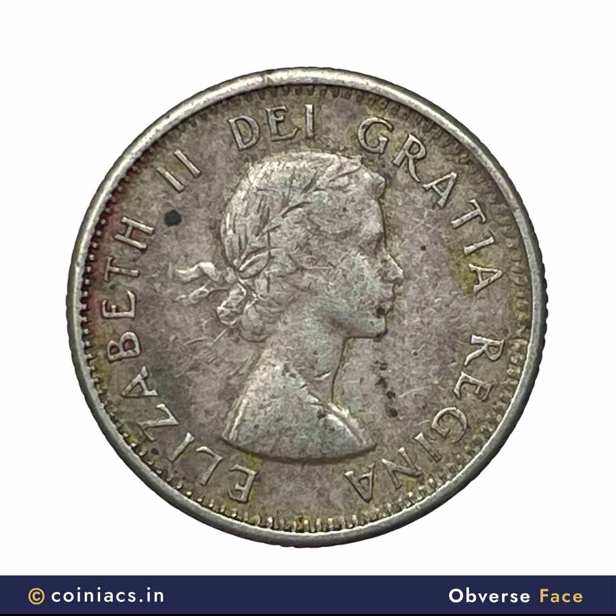 10 Cents Elizabeth II 1962 Royal Canadian Mint of Ottawa Silver Foreign Coin, Canada, Collectible. - Image 2