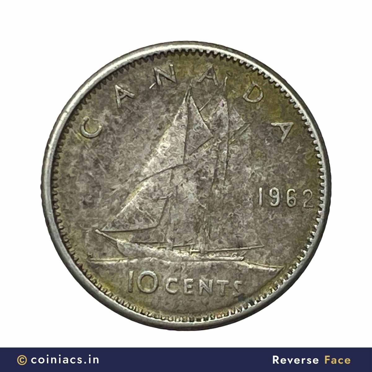 10 Cents Elizabeth II 1962 Royal Canadian Mint of Ottawa Silver Foreign Coin, Canada, Collectible. - Image 3