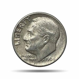 One Dime (Roosevelt Silver Dime) 1964 CE Denver Mint Silver Foreign Coin, United States of America, Collectible.