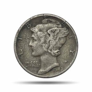 One Dime (Mercury Dime) 1942 Silver Coin, United States of America, Collectible