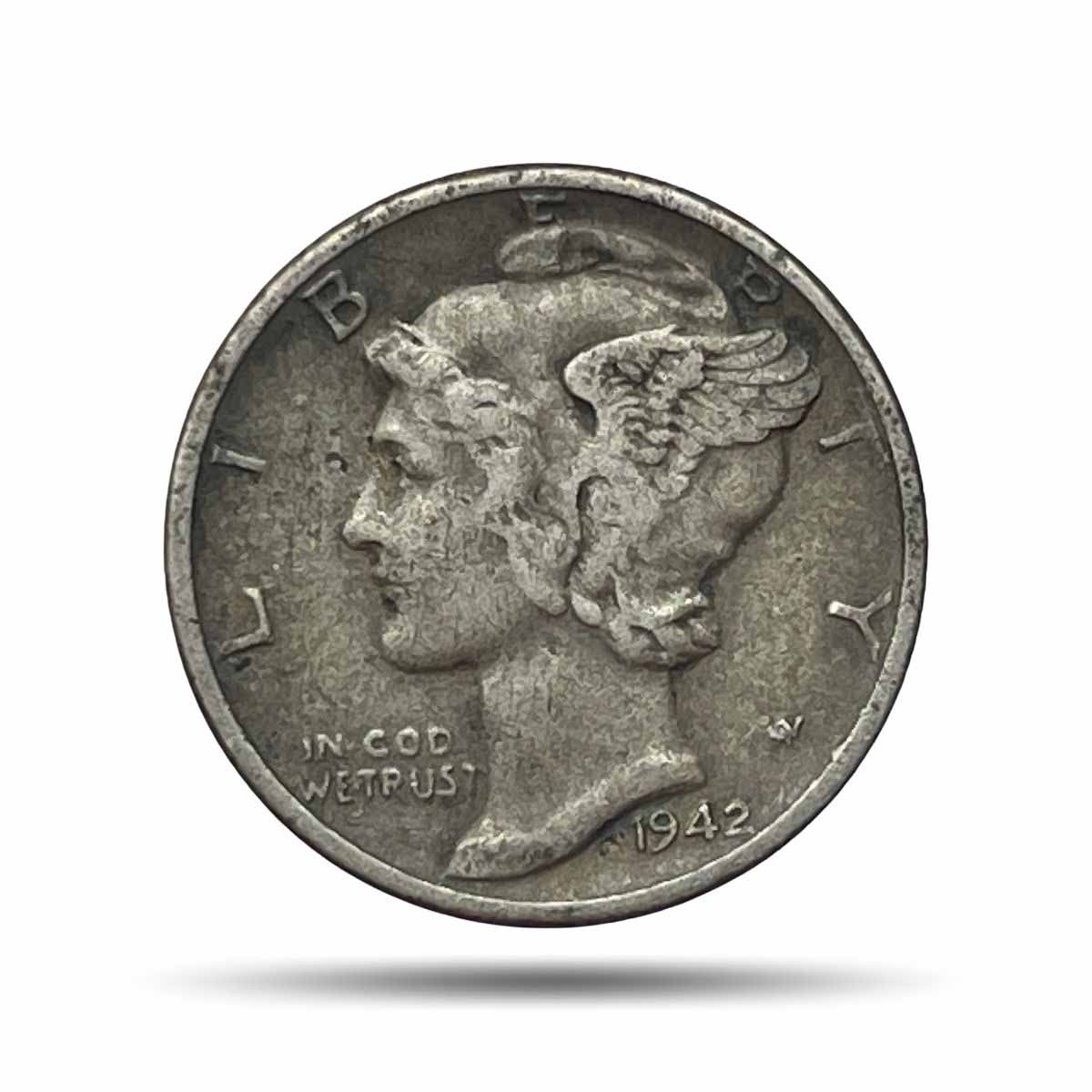 One Dime (Mercury Dime) 1942 Silver Coin, United States of America, Collectible