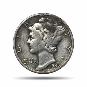 One Dime (Mercury Dime) 1945 Philadelphia Mint Silver Coin, United States of America, Collectible